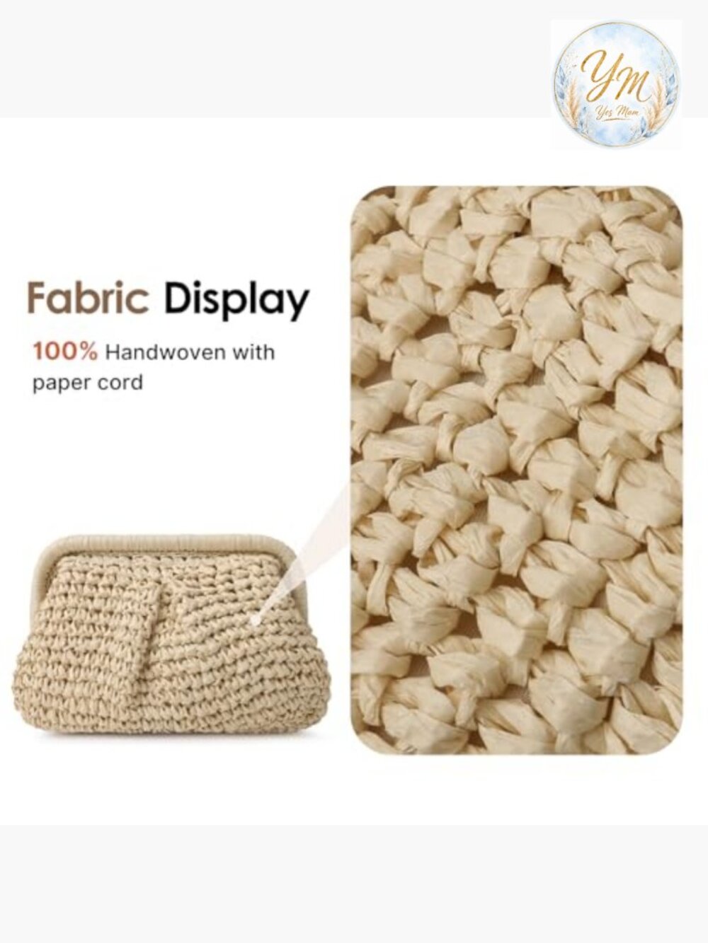 Hand-Woven Straw Clutch Purse with Detachable Chain Crossbody Bag - Picture 6 of 7